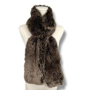 Restoration Hardware scarf faux fur pull through stole neck wrap chocolate brown